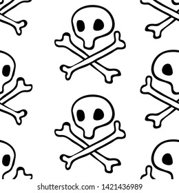 pirates seamless pattern , black captain Jolly Roger flag background wallpaper, repeatable funny hand painted texture of skull and crossbones , vector illustration isolated on white line art shape