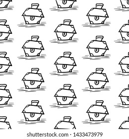 pirates seamless pattern , black captain treasure chest background wallpaper, repeatable funny hand painted texture of box , vector illustration isolated on white line art shape