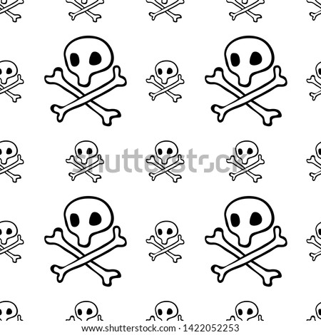 pirates seamless pattern , black captain Jolly Roger flag background wallpaper, repeatable funny hand painted texture of skull and crossbones , vector illustration isolated on white line art shape