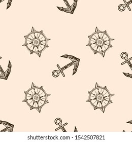 Pirates seamless vector. Hand drawn doodle marine pattern. Ocean background.