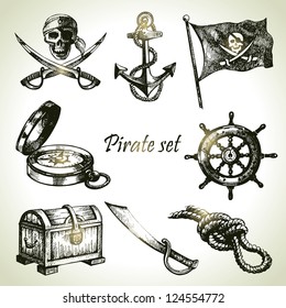 Pirates set. Hand drawn illustrations