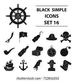 Pirates set icons in black style. Big collection of pirates vector symbol stock illustration