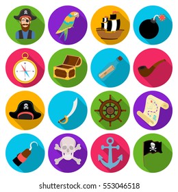 Pirates set icons in flat style. Big collection of pirates vector symbol stock illustration