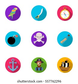 Pirates set icons in flat style. Big collection of pirates vector symbol stock illustration