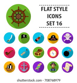 Pirates set icons in flat style. Big collection of pirates vector symbol stock illustration