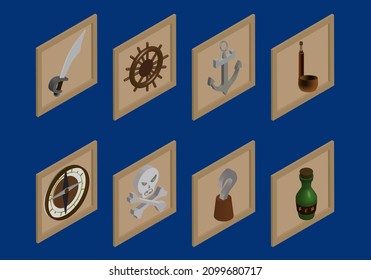 pirates. set of icons. isometric. Vector 3d illustration. Vector set. 3d vector icon. Isometric vector illustration.