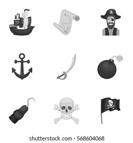 Pirates set icons in monochrome style. Big collection of pirates vector symbol stock illustration