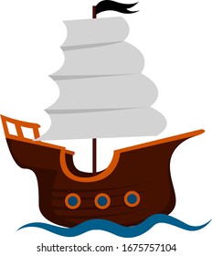 Pirates ship, illustration, vector on white background.