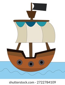 Barco de los piratas aislado en un fondo blanco