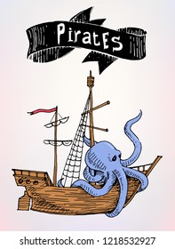 Pirates ship and octopus