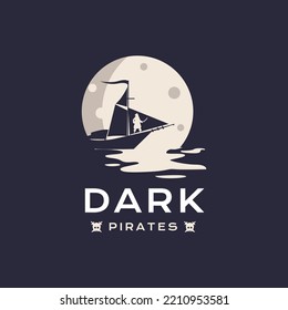 Pirates with ship on the night sea. vintage logo idea for company, brand, store, online shop. vector EPS 10