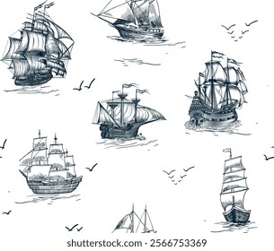 pirates ship seamless pattern for tshirt printing