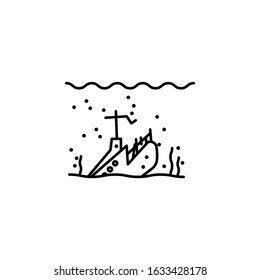 pirates ship, sunken line icon on white background