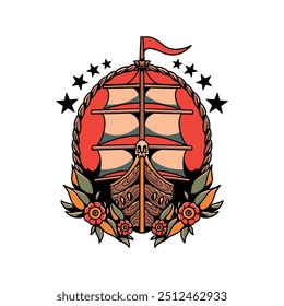 pirates ship tattoo vector design