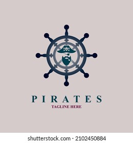 pirates ship wheel logo icon vintage style design template vector for brand or company and other