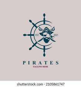 piratas de la rueda del buque logotipo icono de la marca vintage estilo de la plantilla vector para la marca o la empresa y otros