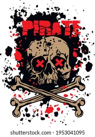 Pirates sign with skull and bones, grunge vintage design t shirts