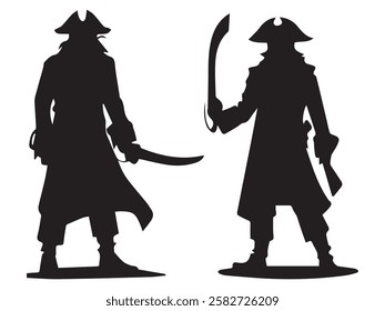 Pirates Silhouette Swashbuckling Adventure Scene