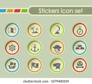 pirates simple vector icons on round stickers