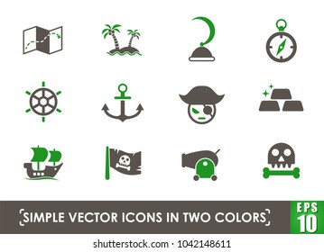 pirates simple vector icons in two colors