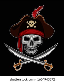 Pirates skull cartoon in vector