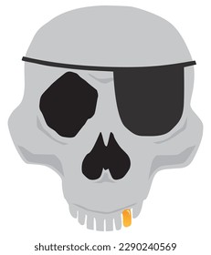 A pirate's skull complete with eye patch and gold tooth