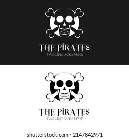 pirates skull and crossbones silhouette for retro vintage biker club and halloween logo design 