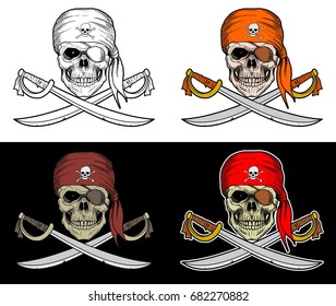 Pirates Skull with Crossed Sword with 4 Style color