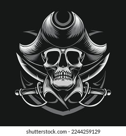 pirates skull with crossing sword illustration