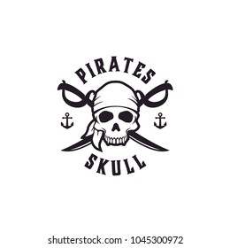 Pirates Skull with Crossing Swords Vintage Boat Ship Sailor emblem logo design 