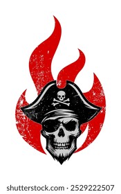 pirates skull grunge style - fire background