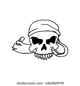 Pirates skull. Hand drawn illustration. Isolated on white background.