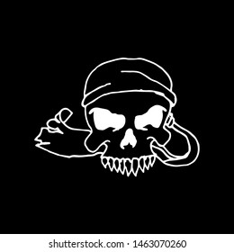 Pirates skull. Hand drawn illustration. Isolated on black background.