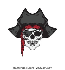 Pirates skull head vector art illustration