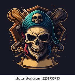 pirate's skull illustration, esports mascot designs, gaming logo template