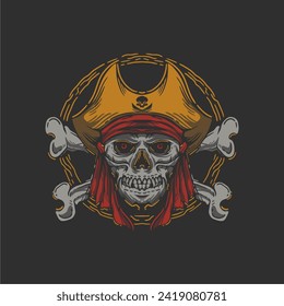 pirates skull illustration vector image. hand drawn skull illustration for t shirt and apparel