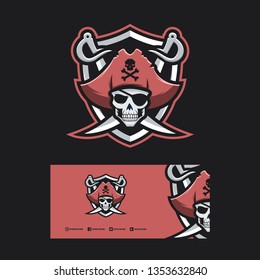 pirates skull logo design concept illustration.