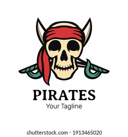 Pirates skull mascot logo vector illustration.