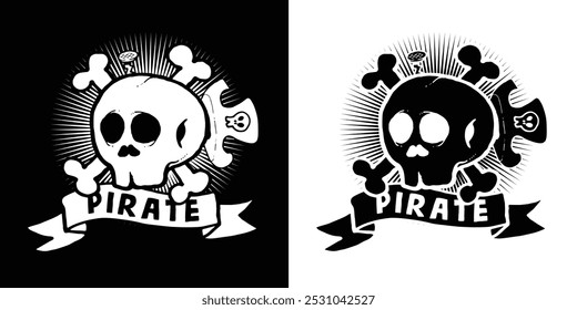 PIRATES SKULL OUTLINE, SUITABLE FOR LOGO AND STICKERS