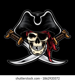 pirates skull with sword vector