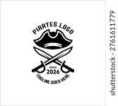 Pirates sword and hat logo badge design