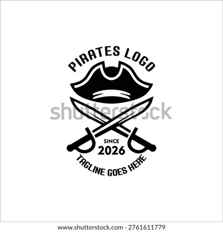Pirates sword and hat logo badge design