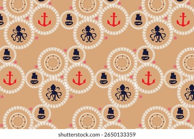 Tema piratas com peixe estrela flutuante, krakens padrão sem costura para crianças projetos de vela, papel de parede, tecido, embalagem 