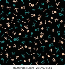 Pirates Themed Freehand Drawings Seamless Pattern. Hand Drawn Pirate Elements Background.