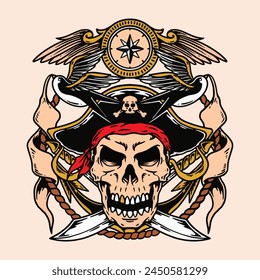 Pirates Traditional Tattoo Illustration Vector