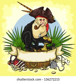 Pirate's Treasure logo design, Vector illustrations with space for text, hand drawn collection