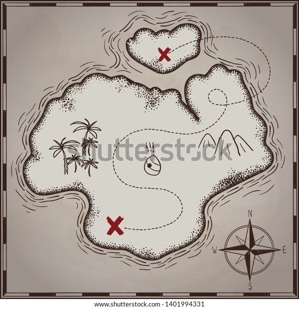 Pirates Treasure Map Hand Drawn Cartoon Stock Vector Royalty Free 1401994331