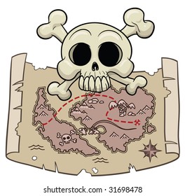 Pirate's treasure map with skull on top. The elements are placed on six different layers for easy editing.