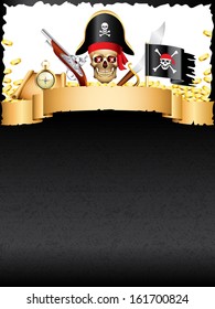 Pirates and treasures grunge vertical vector background