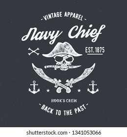 Pirates typography. Vintage vector t-shirt and apparel design, print, logo, poster. Vector